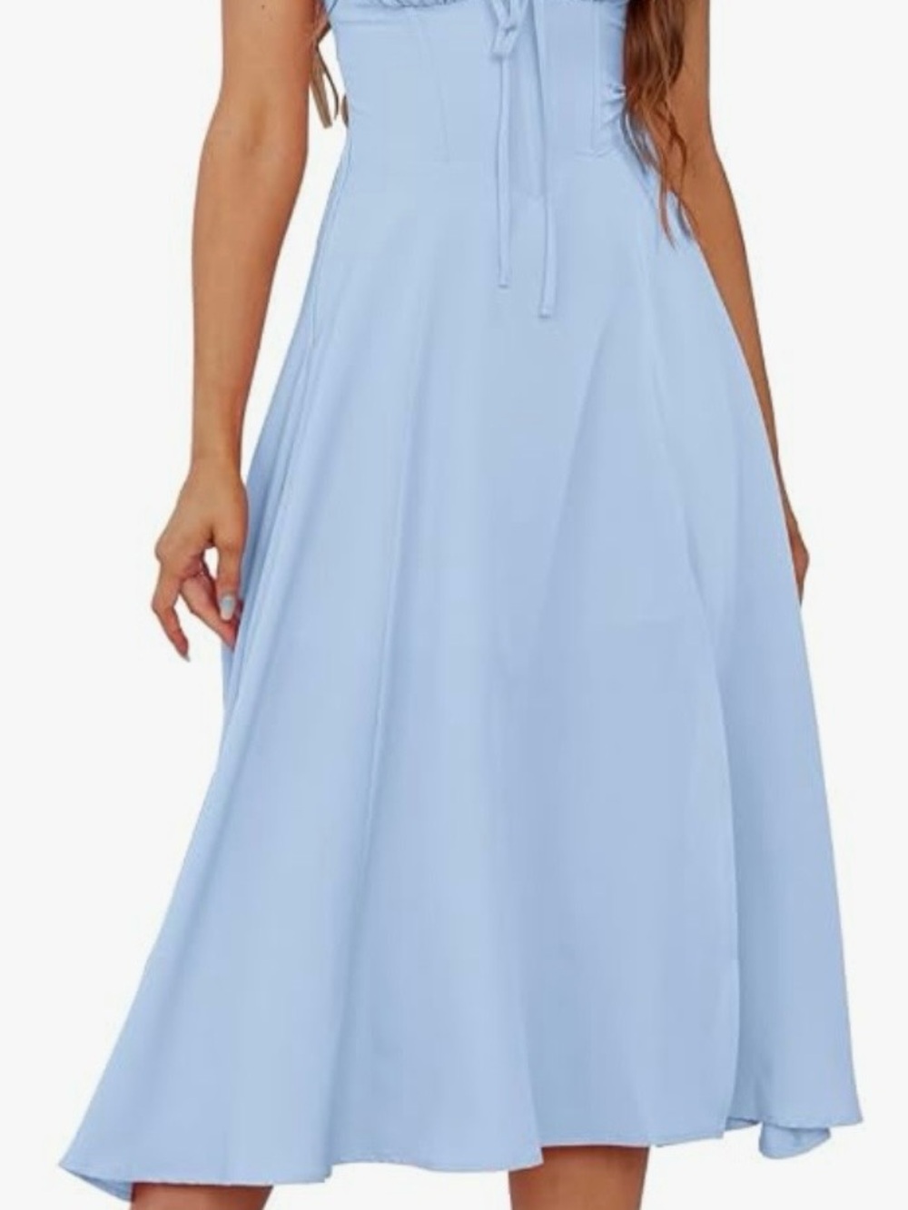Amazon Light Blue Midi Dress with Flared Skirt